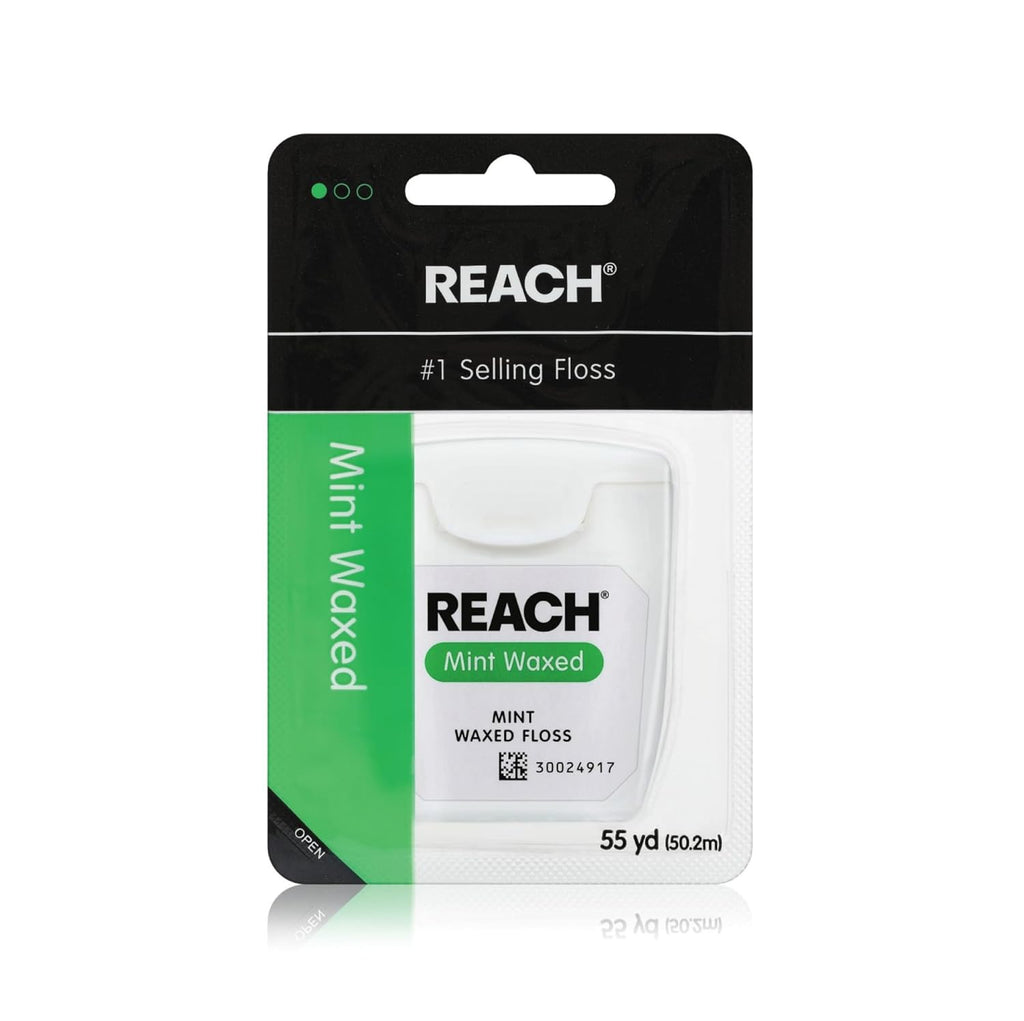 REACH Waxed Dental Floss, Mint, Plaque Remover for Teeth, Shred Resistant, Floss Slides Smoothly, Easy to Use, Waxed, Deep Cleaning Teeth, Oral Care, PFAS Free, for Adults & Kids, 1 Pack,